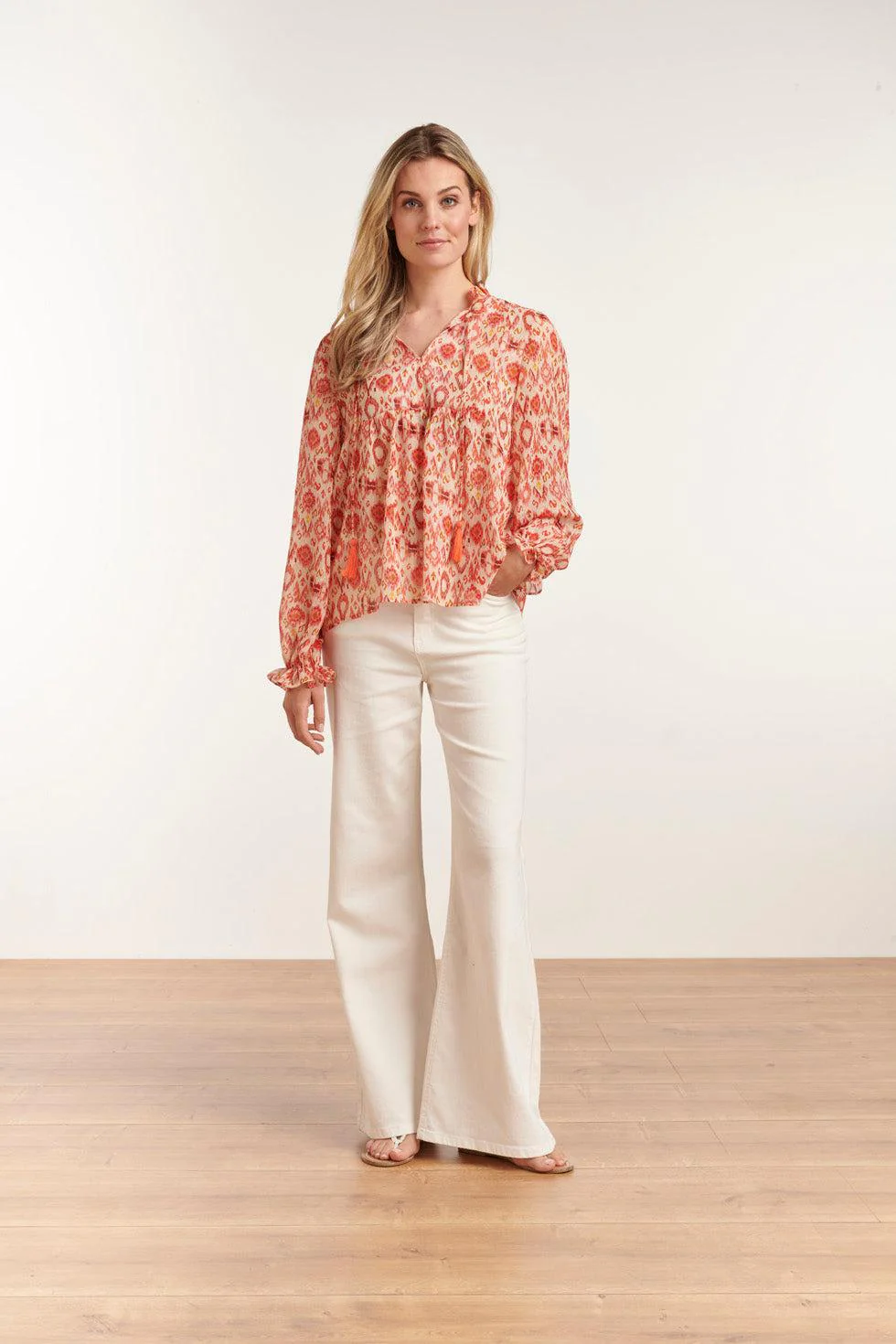 23028 Losvallende Top Met Pofmouwen - Aztec Printbrique | Muticolour