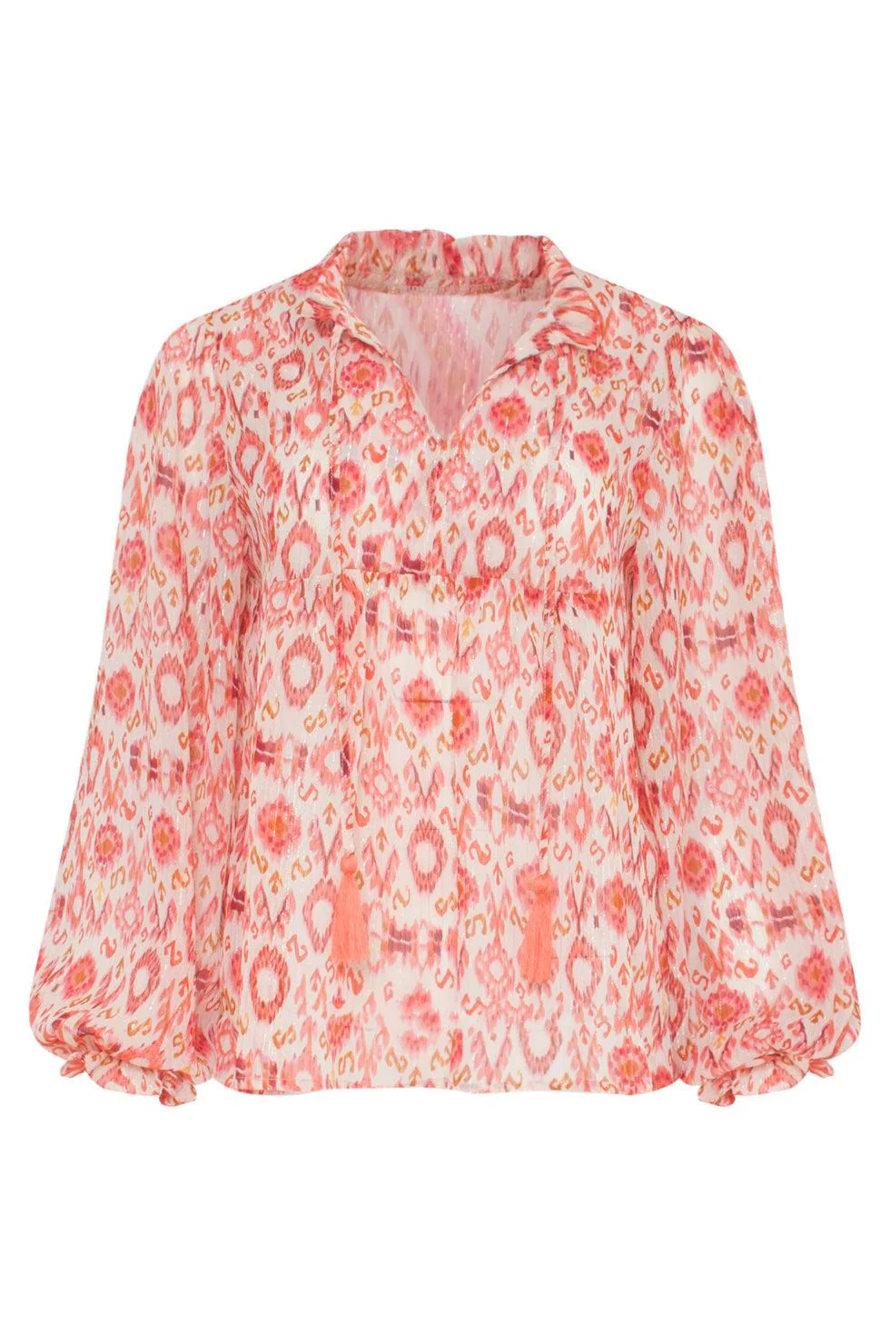 23028 Losvallende Top Met Pofmouwen - Aztec Printbrique | Muticolour - Image 2