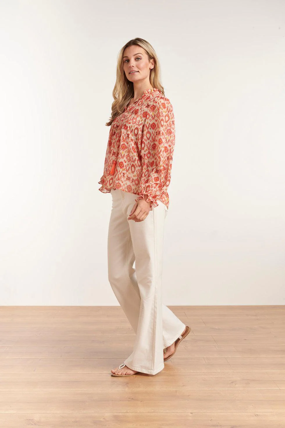 23028 Losvallende Top Met Pofmouwen - Aztec Printbrique | Muticolour - Image 4