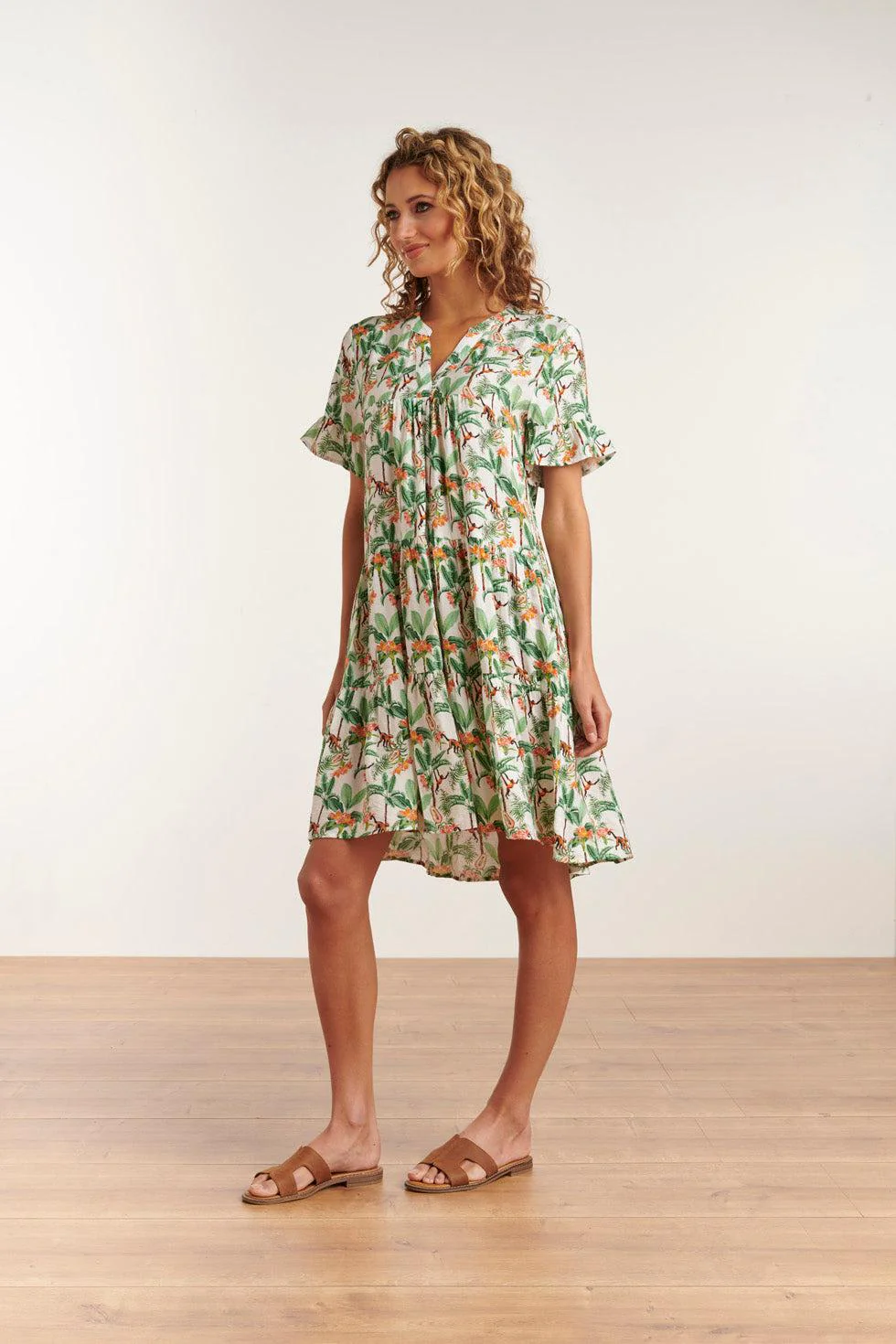 23104 Vrouwen Vintage Strandbloem Jurk Met Korte Mouwen | White - Muticolour - Image 5