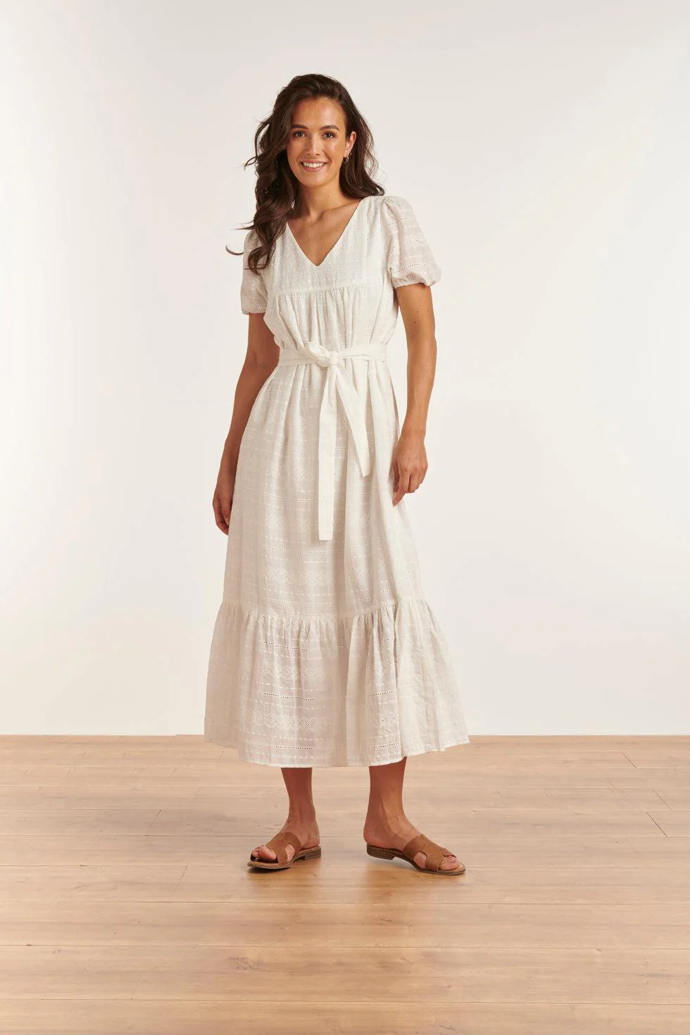 23357-000 Te Zomerjurk Met V-Halskorte Pof Mouwen Van 100% Katoen | White
