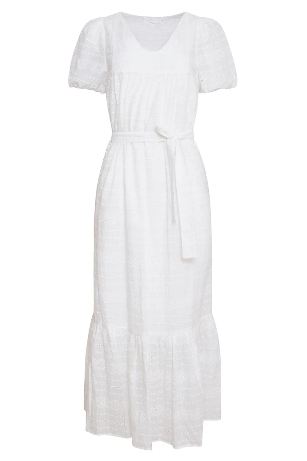 23357-000 Te Zomerjurk Met V-Halskorte Pof Mouwen Van 100% Katoen | White - Image 2
