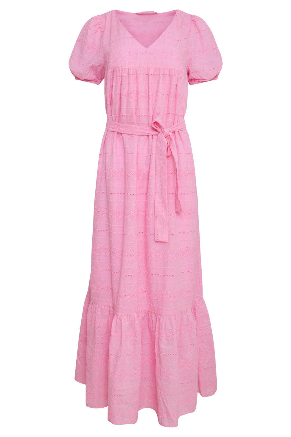 23357-420  Zomerjurk Met V-Halskorte Pof Mouwen Van 100% Katoen | Pink - Image 2
