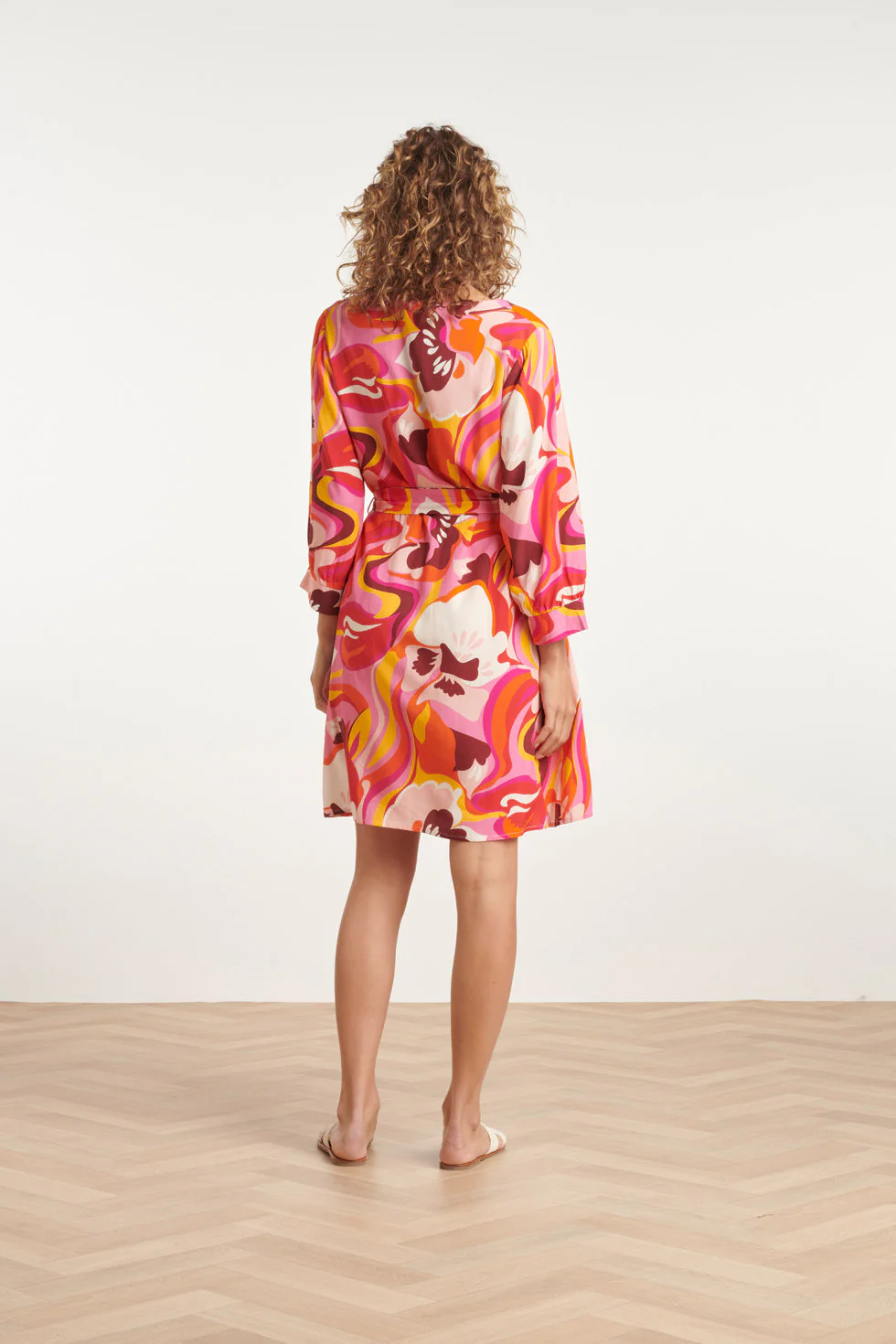 24000 Floral Retro Print V-Neck Jurk Met Riem | Pink - Muticolour - Image 6