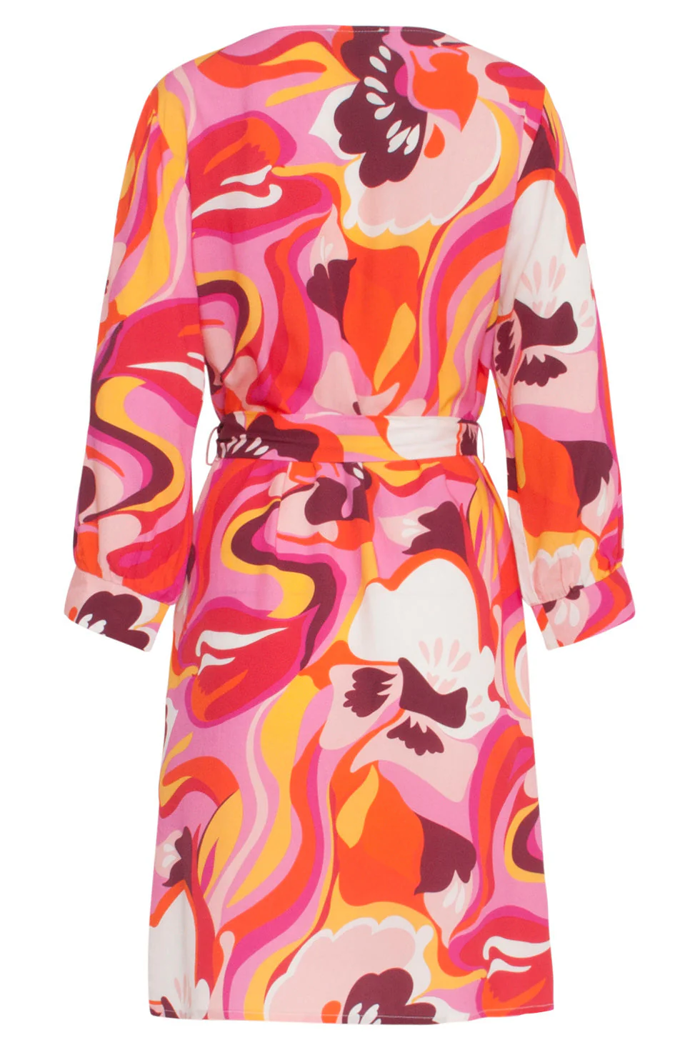 24000 Floral Retro Print V-Neck Jurk Met Riem | Pink - Muticolour - Image 7