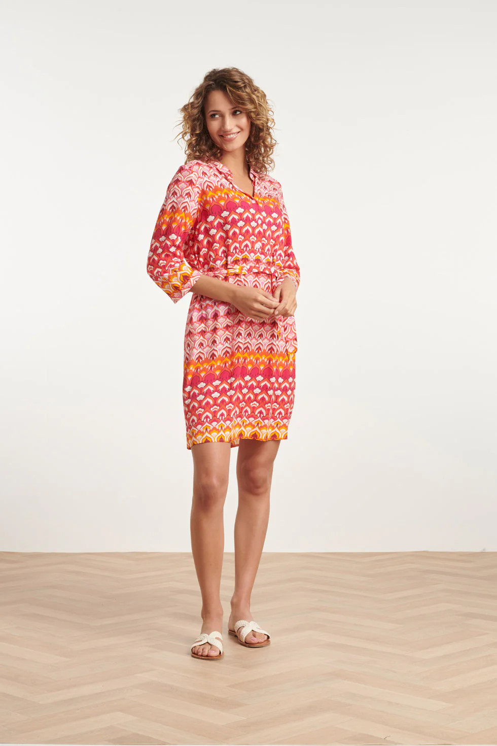 24002 Retro Print Shirtjurk Met Riemframbozentonen | Pink - Muticolour - Image 3