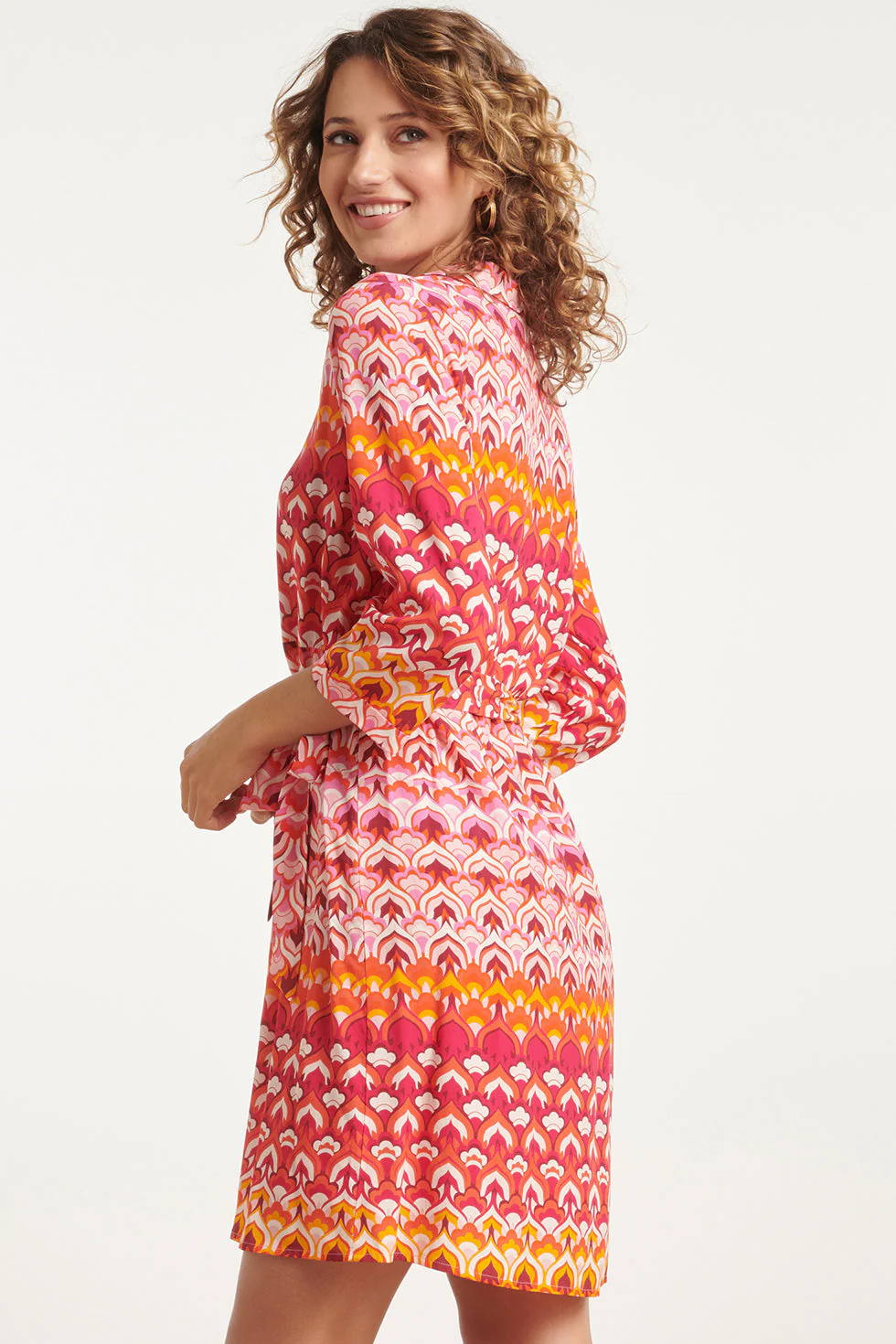 24002 Retro Print Shirtjurk Met Riemframbozentonen | Pink - Muticolour - Image 4