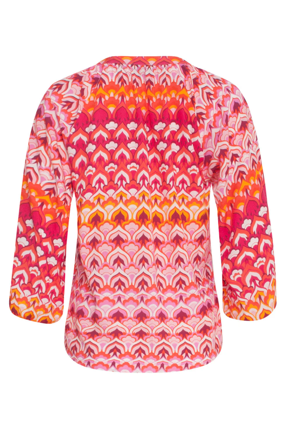 24004 Retro Print V-Hals Top Met Ballonmouw | Pink - Muticolour - Image 7