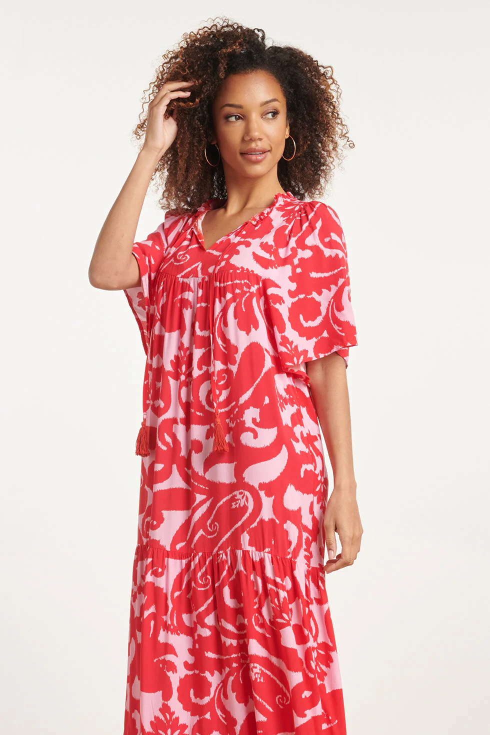 24005 Bloemen Barok Maxi Jurk | Pink - Red - Image 4