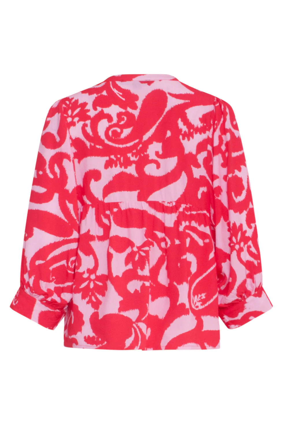 24007 Bloemen Barok Losvallende Top Met Ballonmouwen | Pink - Red - Image 7