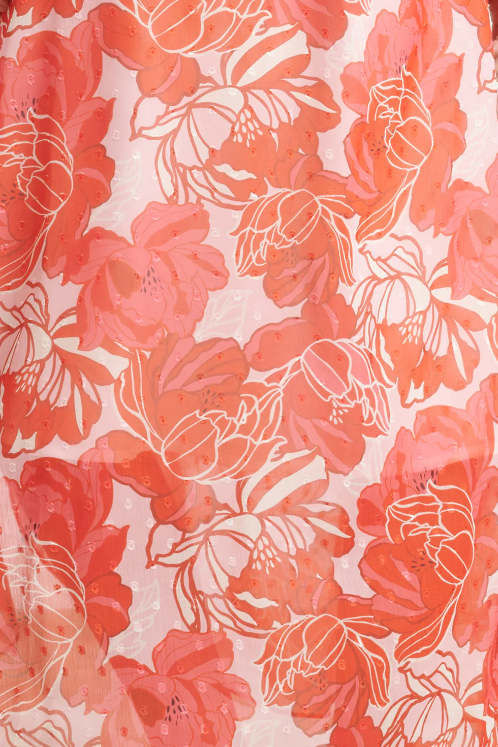 24008 Bloemenpracht Chiffon Jurk Met Ruchesceintuur | Pink - Red - Image 9