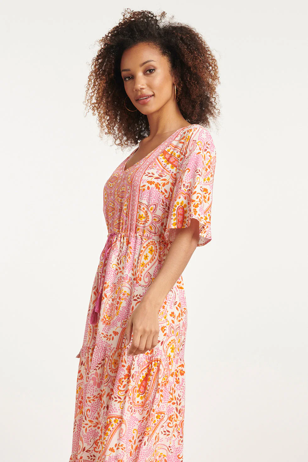 24014 Maxi Zomerjurk Met Paisley Print | White - Muticolour - Image 4