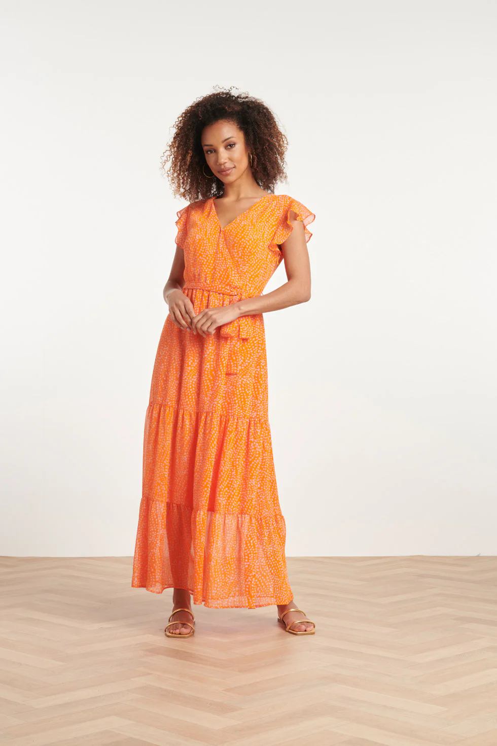 24016 Polka Dot Chiffon Jurk | Orange - Pink