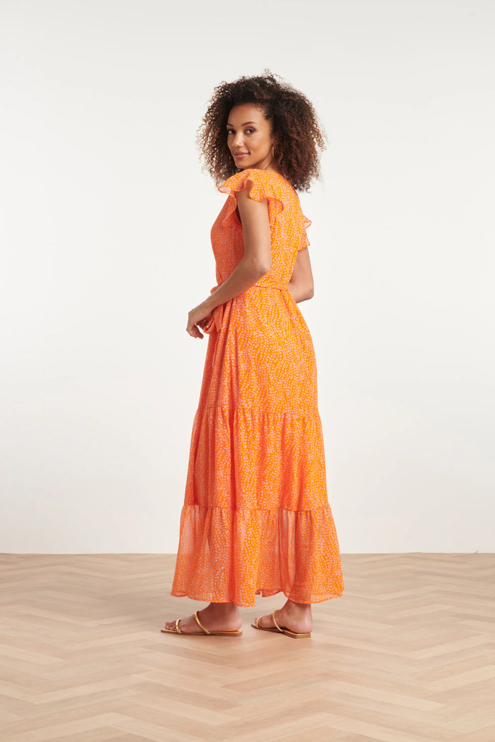 24016 Polka Dot Chiffon Jurk | Orange - Pink - Image 5