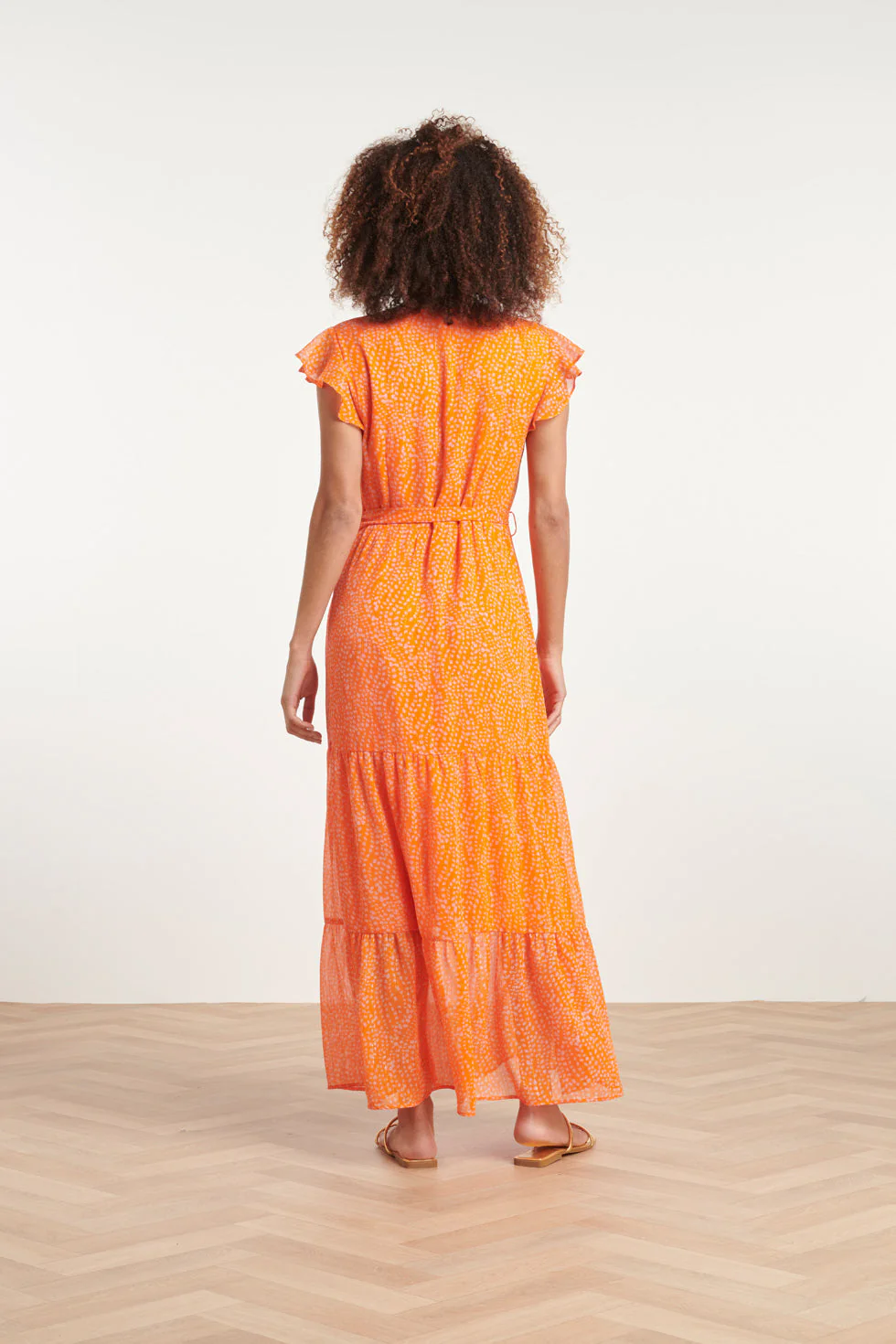 24016 Polka Dot Chiffon Jurk | Orange - Pink - Image 6