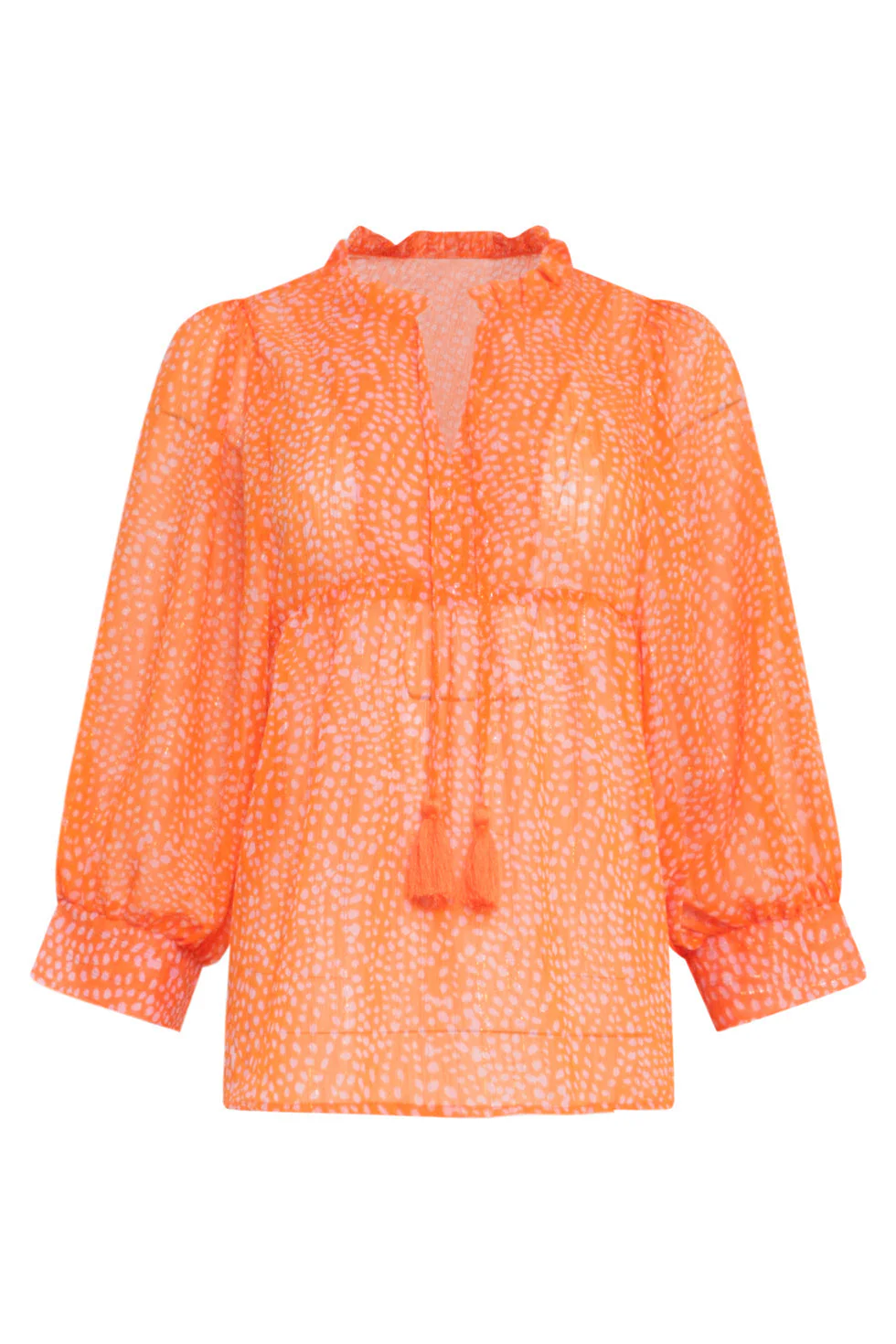 24017 Polka Dot Chiffon Top | Orange - Pink - Image 2