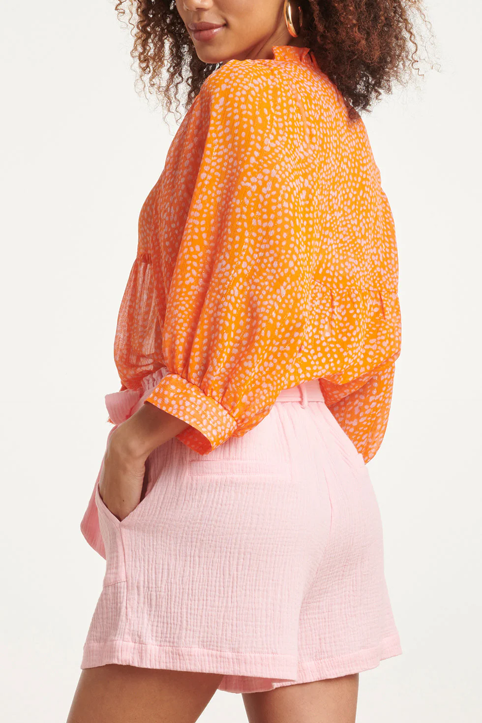 24017 Polka Dot Chiffon Top | Orange - Pink - Image 5