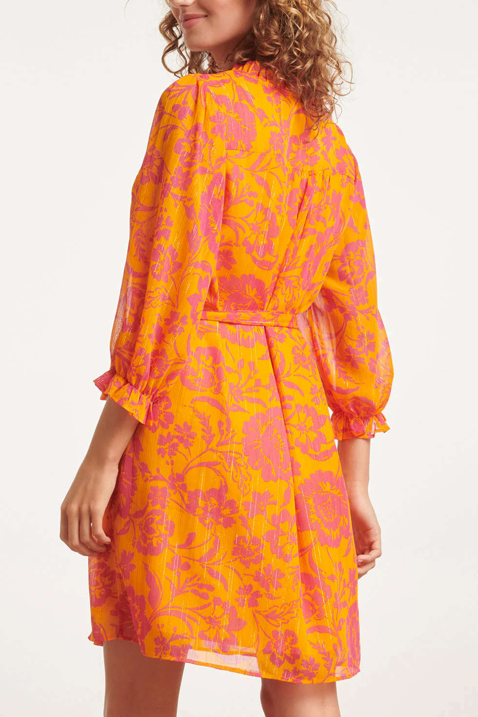 24024 V-Hals Chiffon Jurk Met Ballonmouwen | Orange - Fuchsia - Image 5