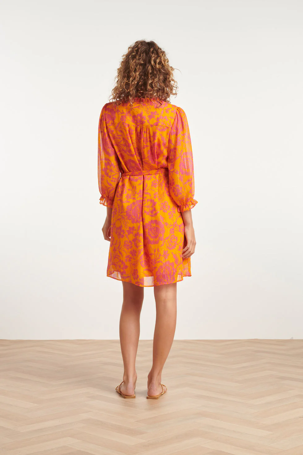 24024 V-Hals Chiffon Jurk Met Ballonmouwen | Orange - Fuchsia - Image 6