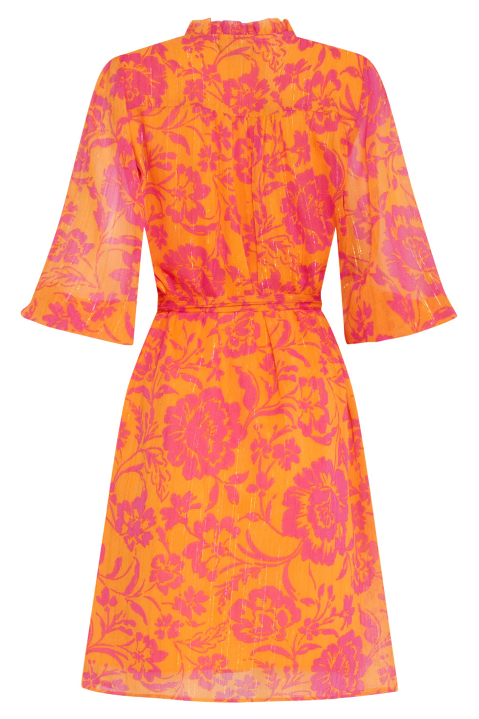 24024 V-Hals Chiffon Jurk Met Ballonmouwen | Orange - Fuchsia - Image 7