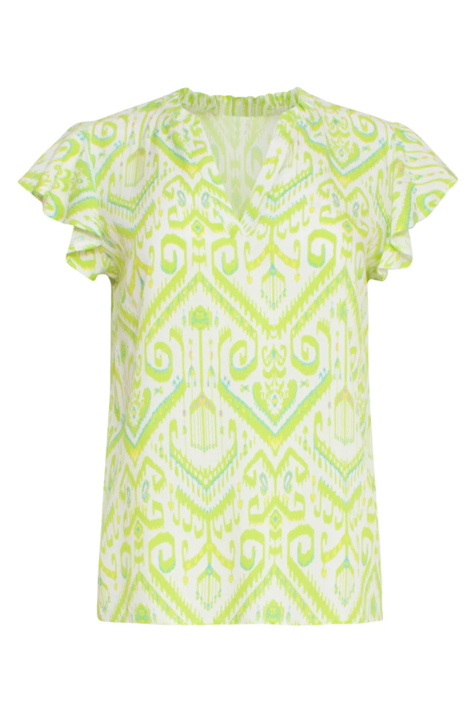 24037 Flowy Lime Zomertop | White - Lime - Image 2