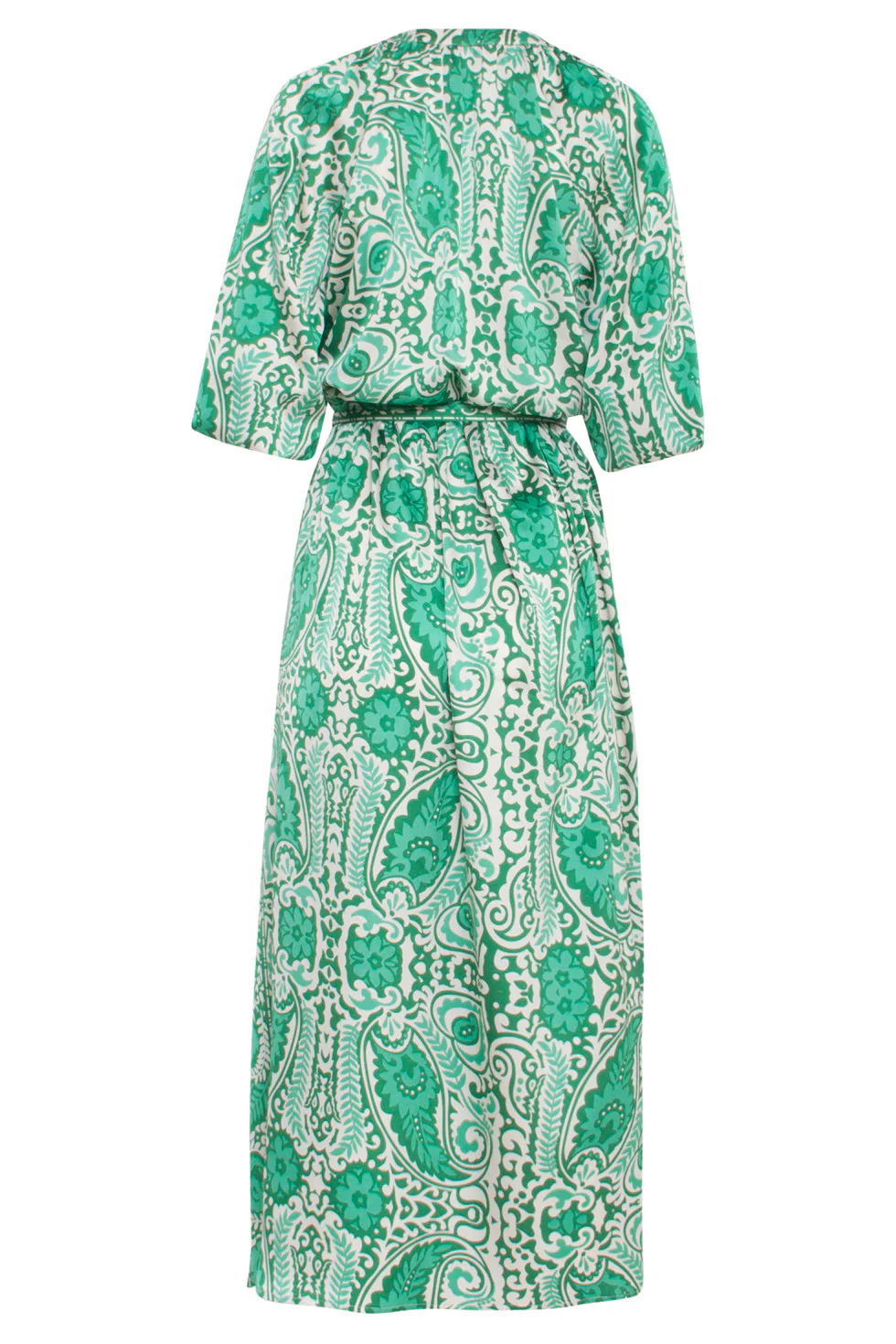 24040 Satijnachtige Maxi Jurk | Off White - Green - Image 7