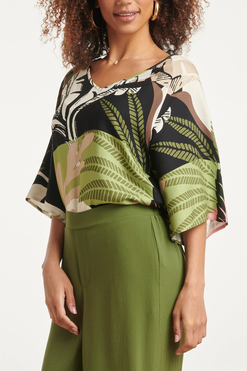 24046 Diep V-Hals Zomerse Top | Black - Muticolour - Image 4