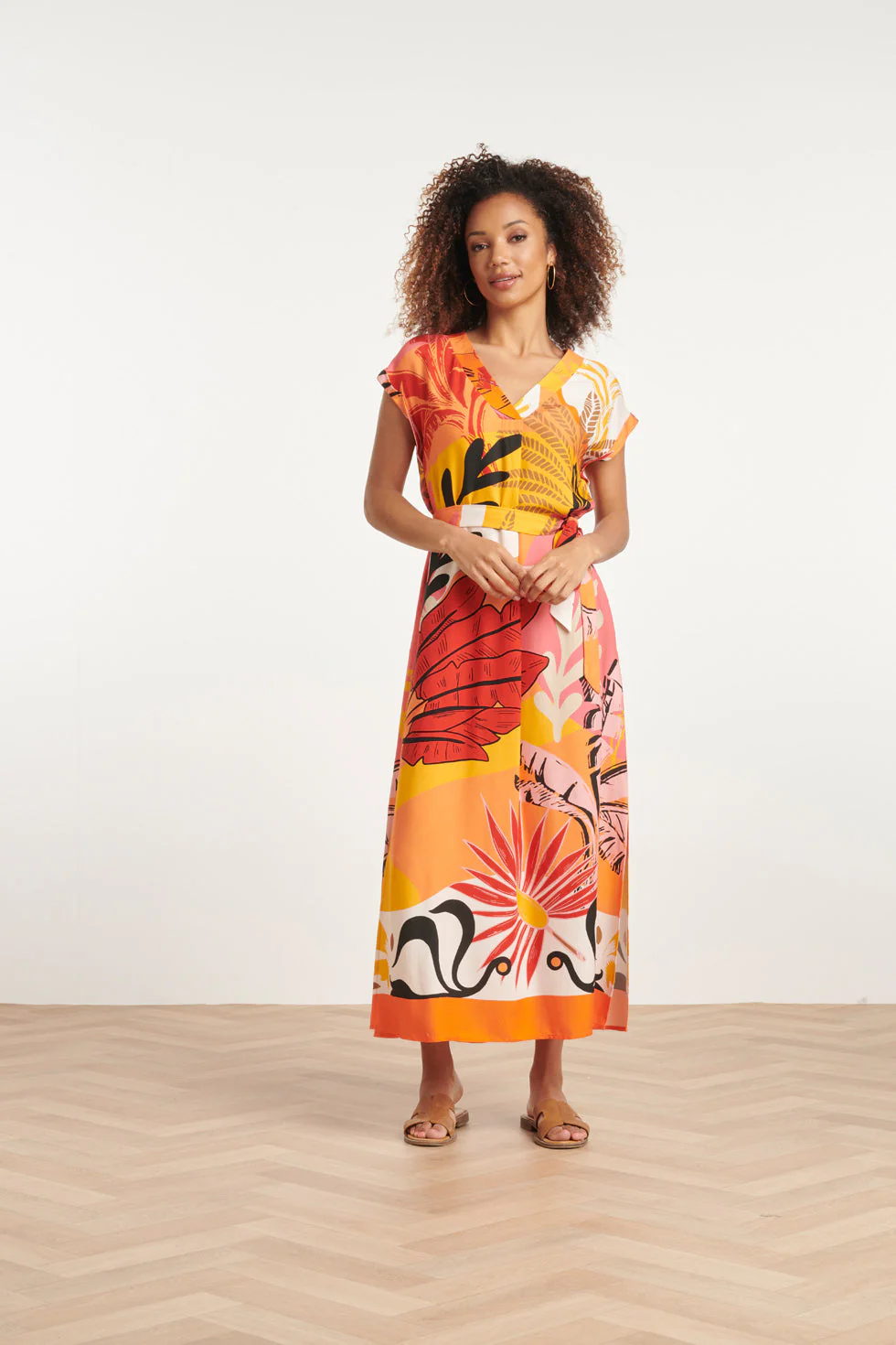 24048 Klassieke Zomer Maxi Jurk | Orange - Muticolour
