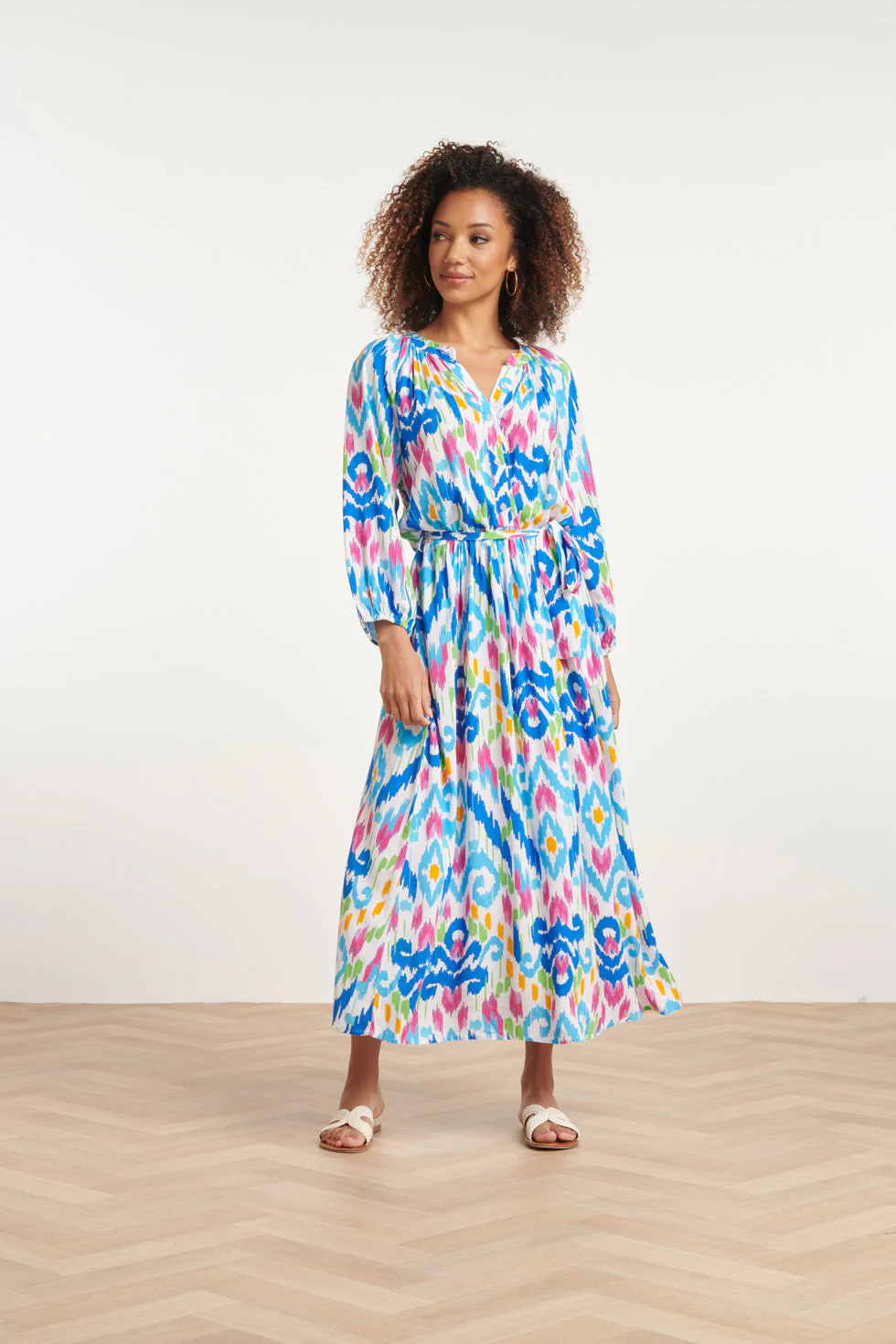 24049 Zomer Maxi Jurk Met Knopen | White - Muticolour - Image 3