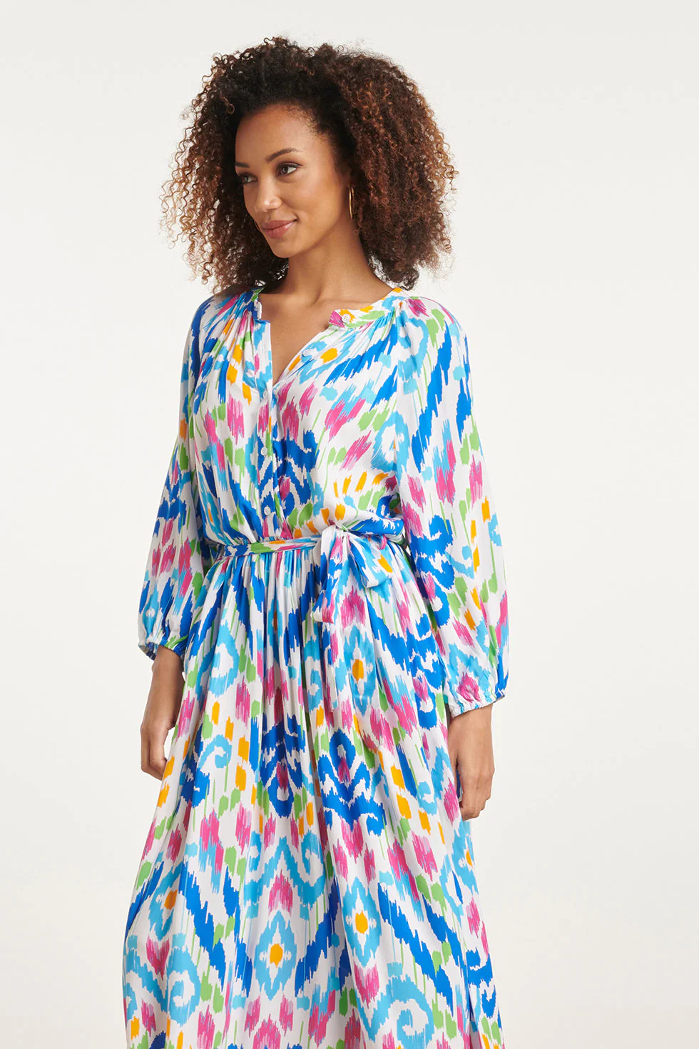 24049 Zomer Maxi Jurk Met Knopen | White - Muticolour - Image 4