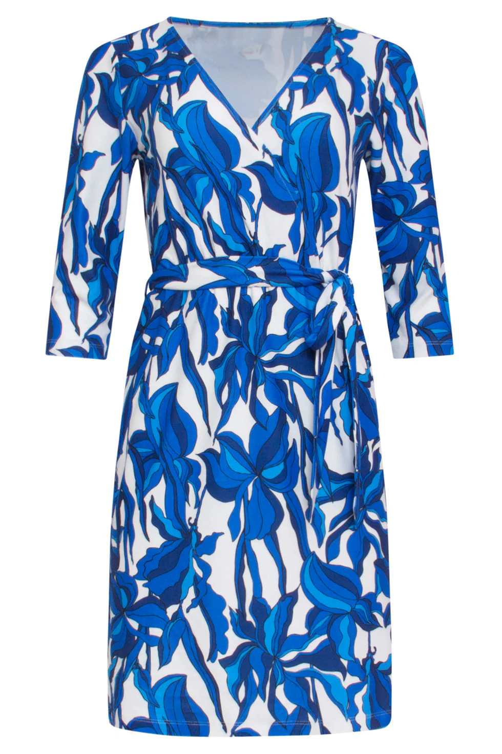 24051 Aansluitende Wrap Jurk Met Stretch | White - Blue - Image 2