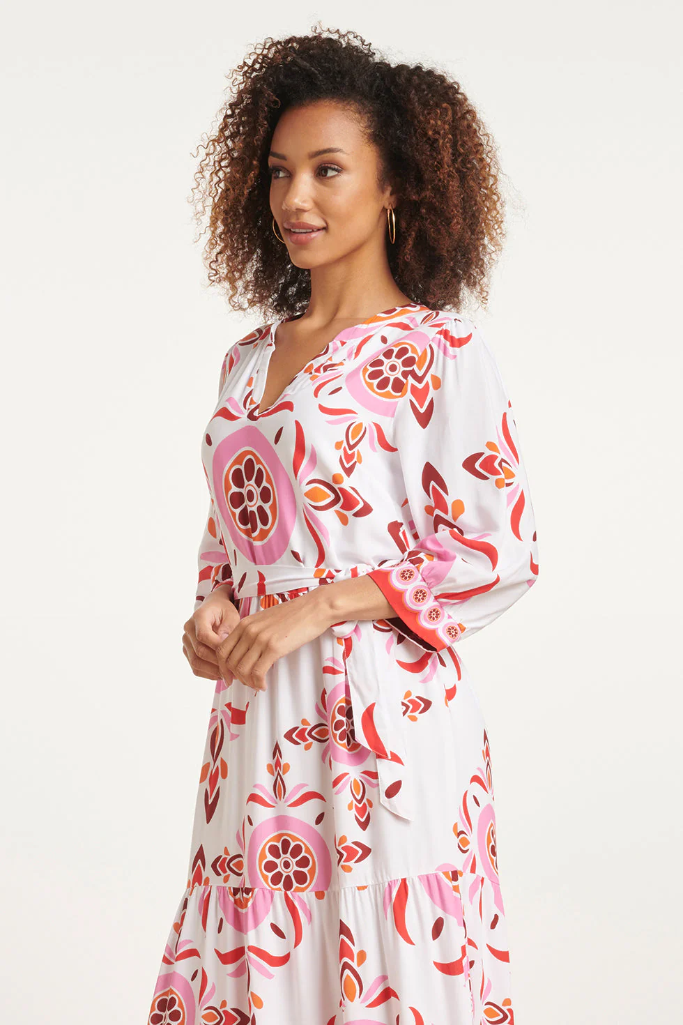 24053 Maxi Jurk Met Diepe V-Hals | White - Muticolour - Image 4