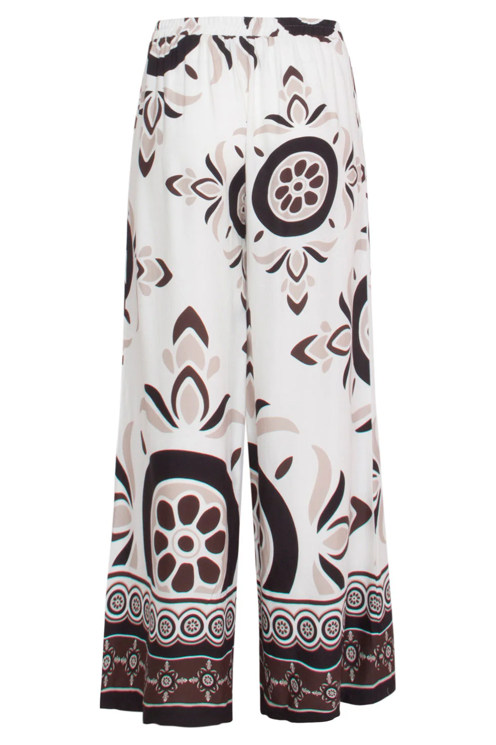 24056 Lang Flowy Broek Met Ornamentprint | White - Sand - Image 7