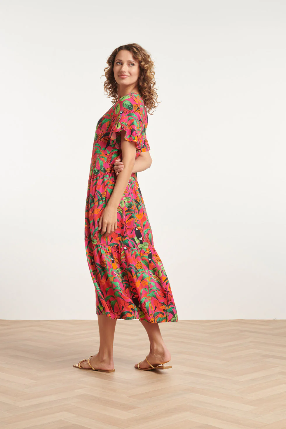 24059 Fuchsia Midi Jurk Met Jungle Print | Fuchsia - Muticolour - Image 5