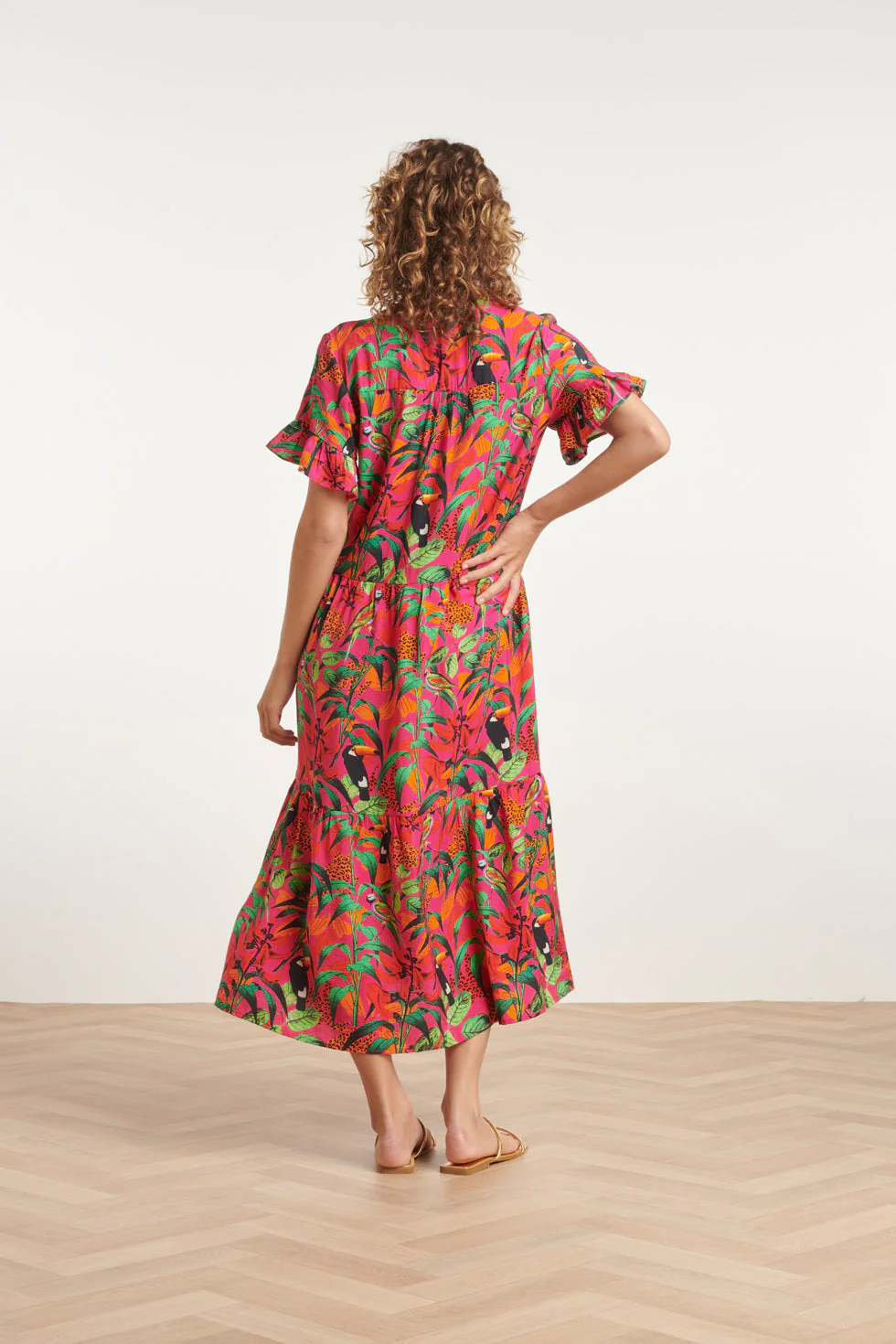 24059 Fuchsia Midi Jurk Met Jungle Print | Fuchsia - Muticolour - Image 6