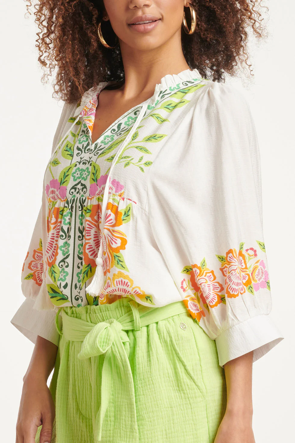 24063 Zomer Top Met Levendige Bloemenpatroon | White - Muticolour - Image 4