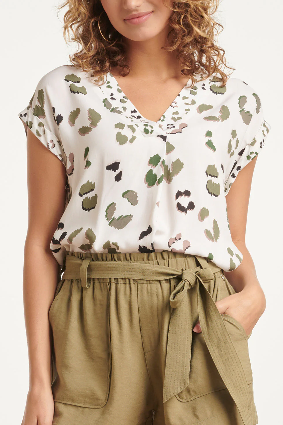 24066 Cheetah Print Top Met Omslagmouwen | Off White - Army - Image 4