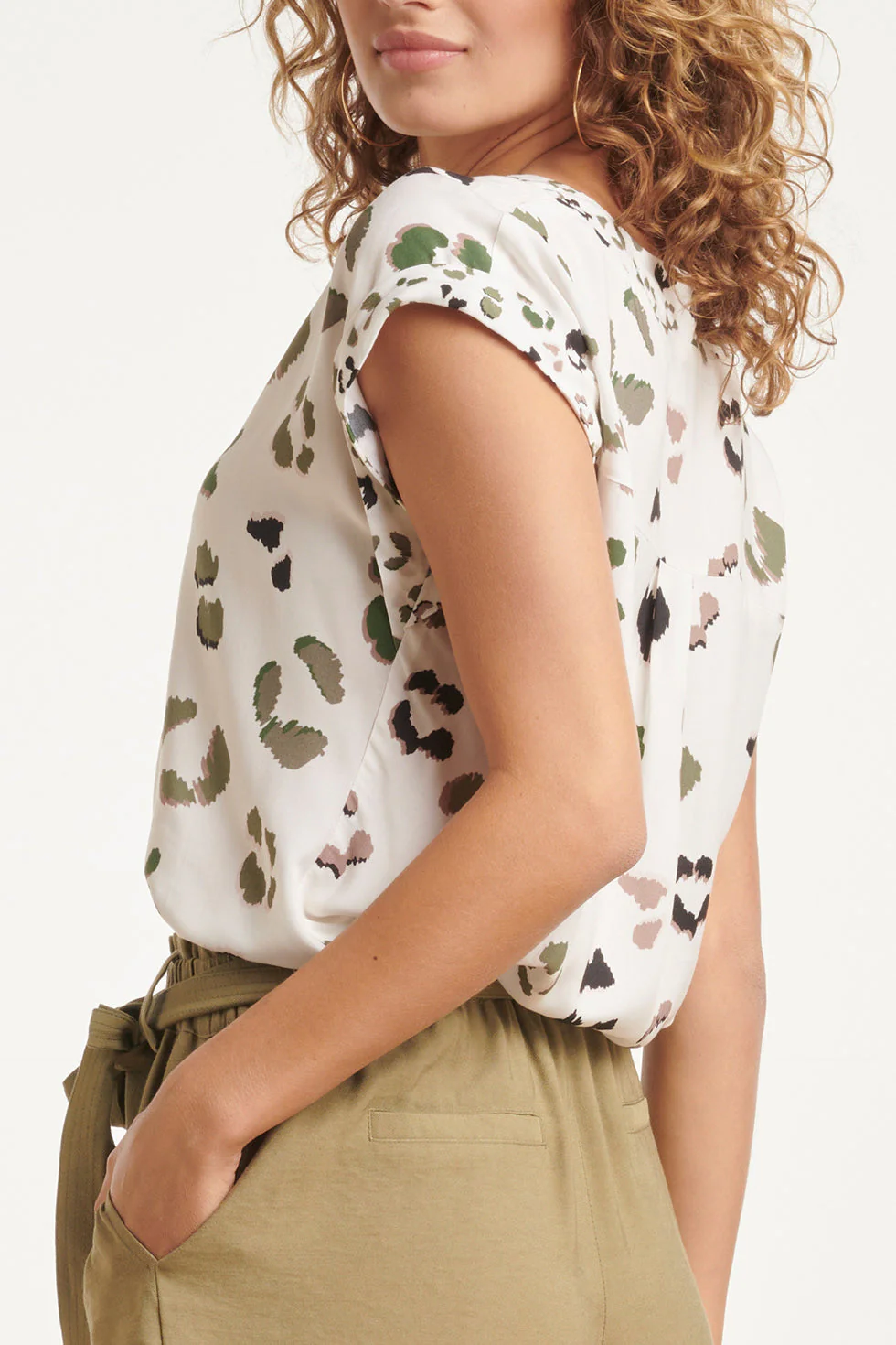24066 Cheetah Print Top Met Omslagmouwen | Off White - Army - Image 5