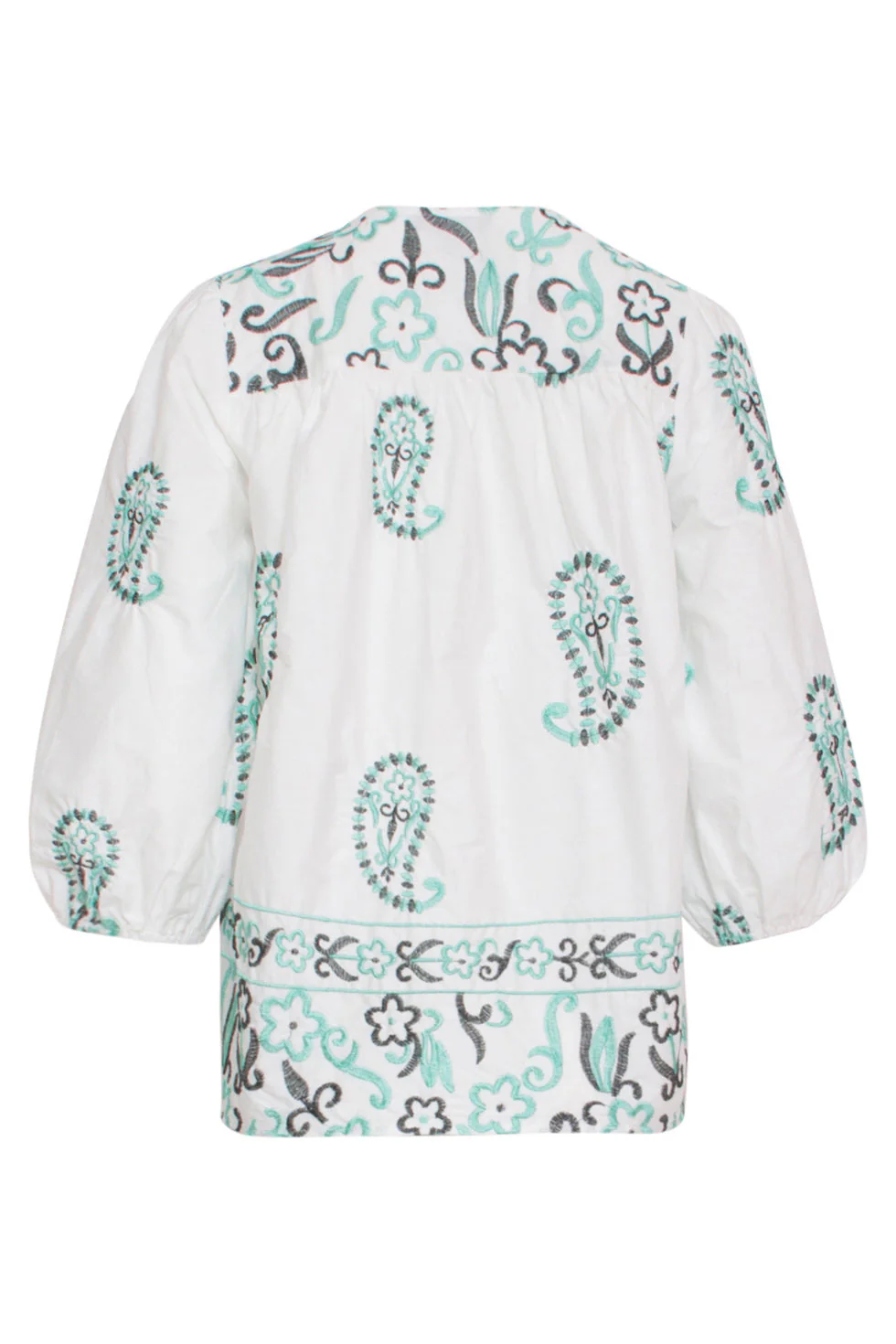 24076 Te Top Met Paisley Borduurwerk | White - Green - Image 7