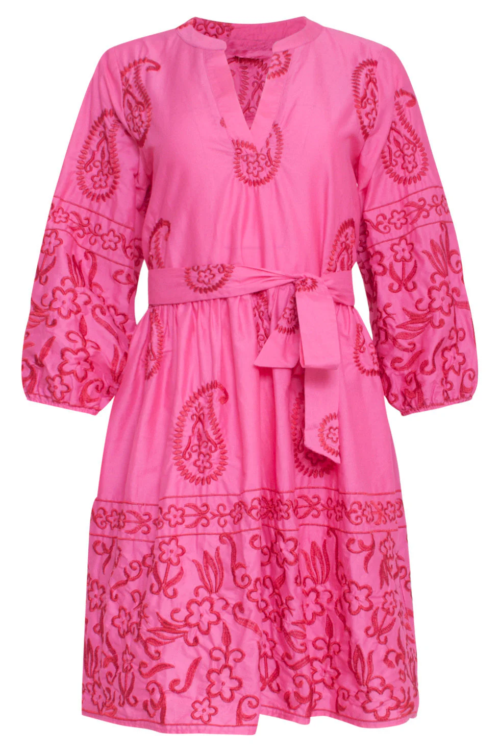 24077 Fuchsia Zomerjurk Met Paisley Borduurwerk | Pink - Red - Image 2