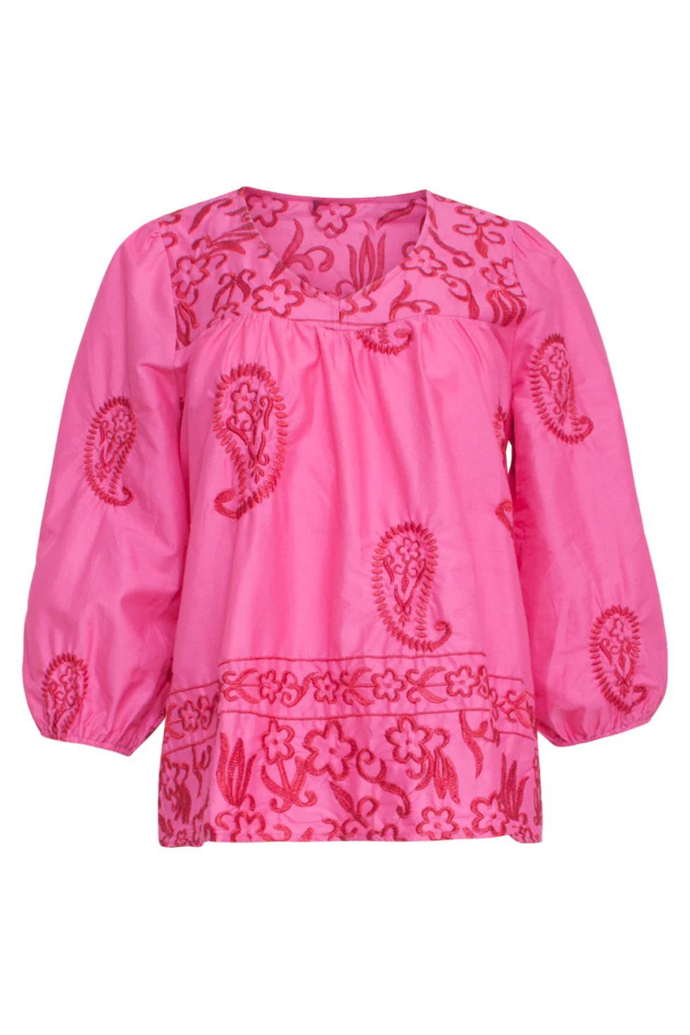 24078 Fuchsia Top Met Paisley Borduurwerk | Pink - Red - Image 2