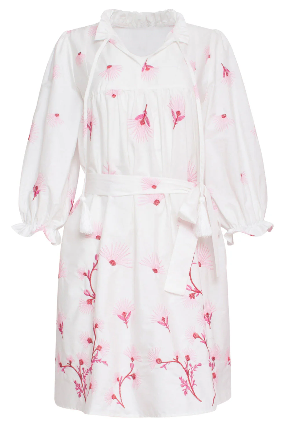 24081 Geborduurde Te Jurk Met Bloemmotief | White - Pink - Image 2