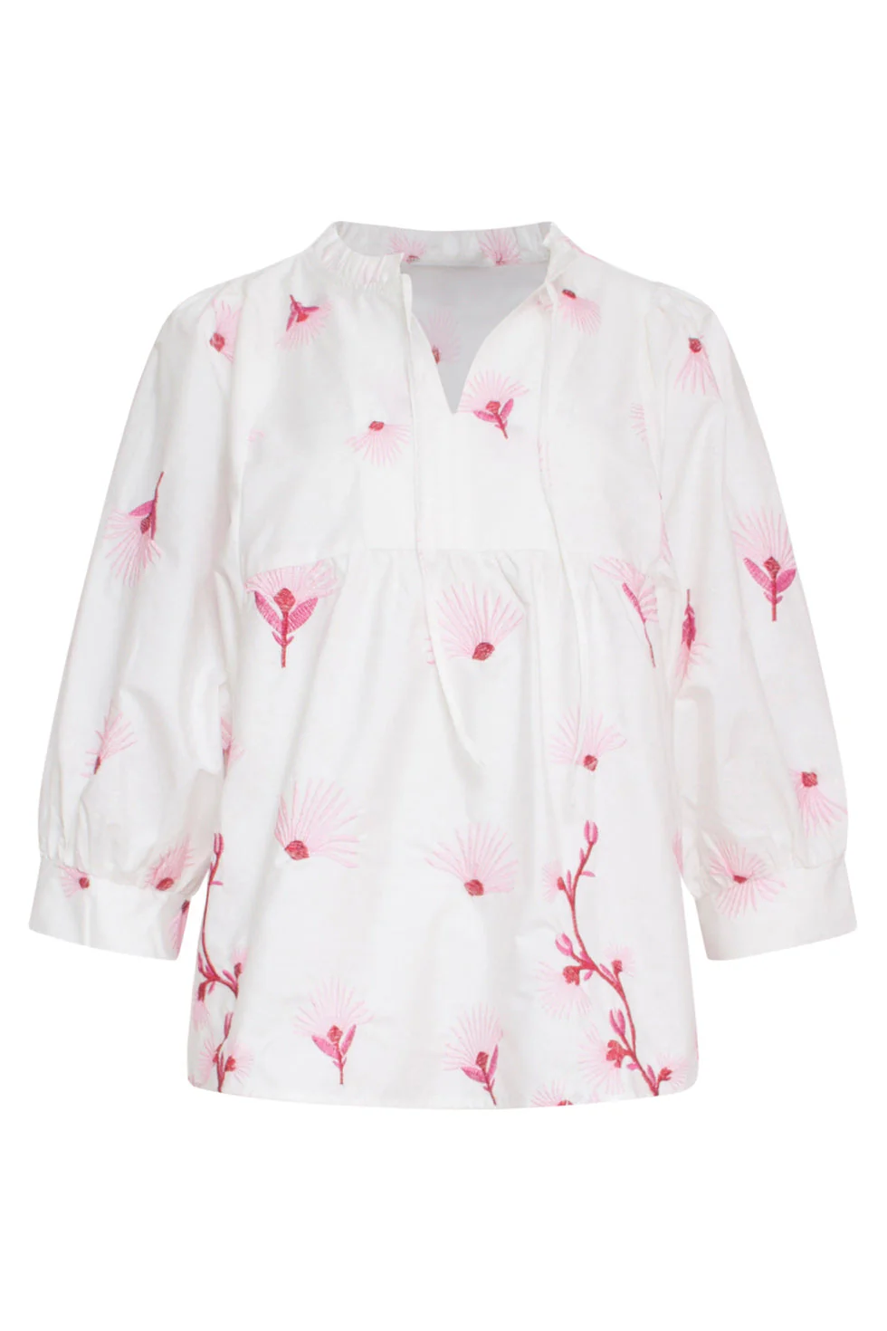 24082 Geborduurde Bloemen Top | White - Pink - Image 2