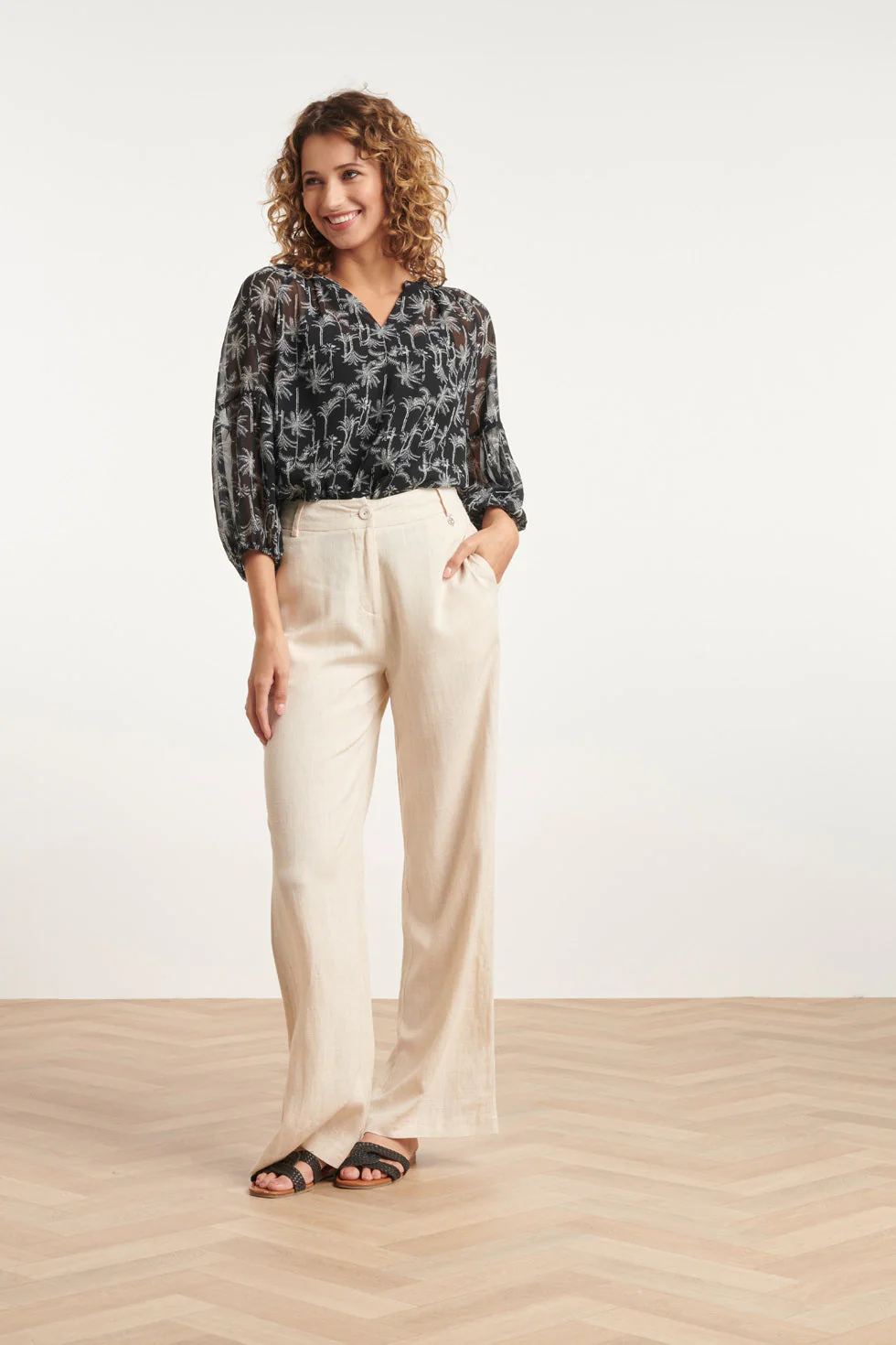 24085 Lange Broek Met Ritsriemlussen | Sand - Image 4