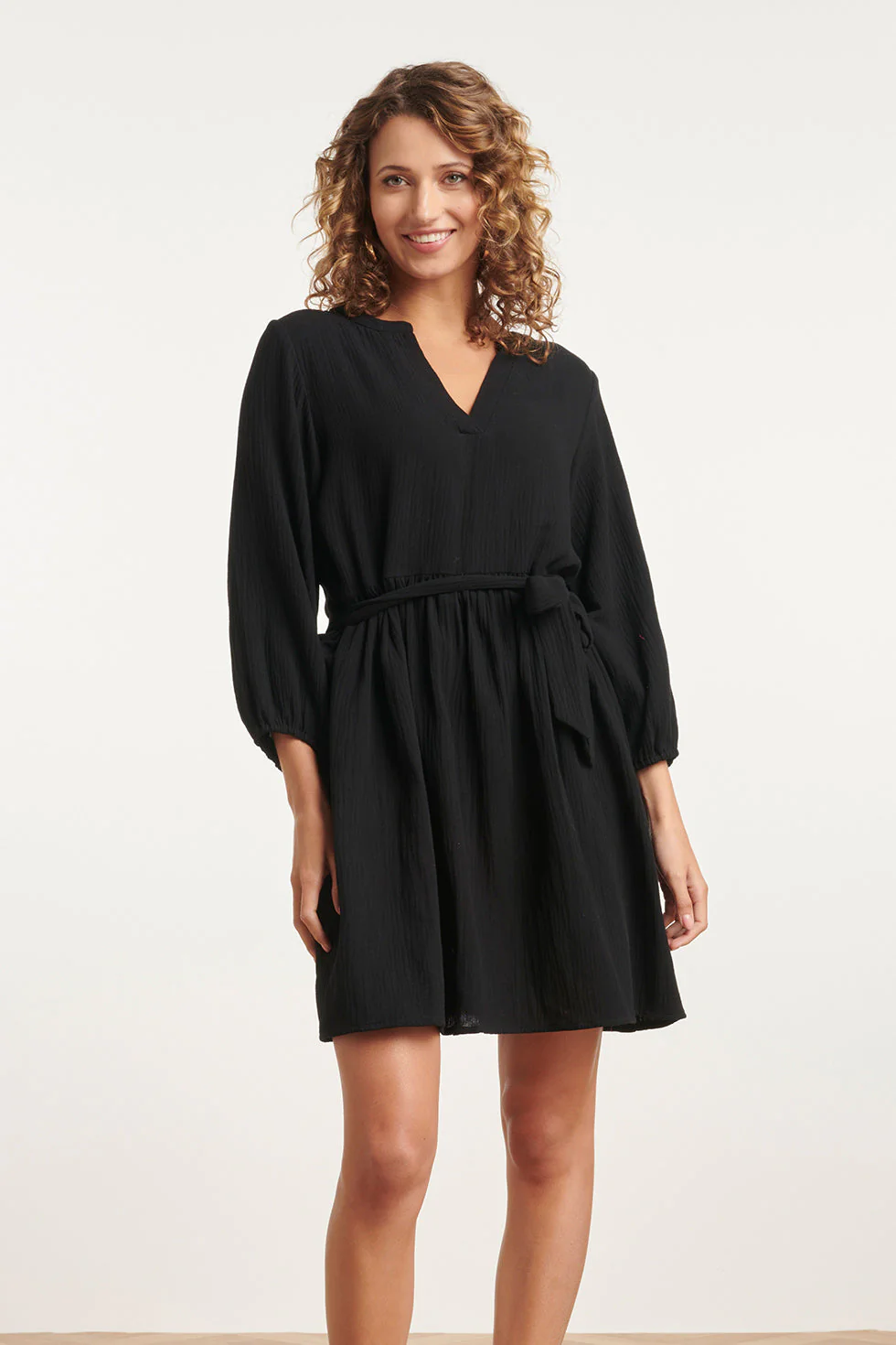 24091 Eenvoudige Zomerjurk Tetra Stof | Black