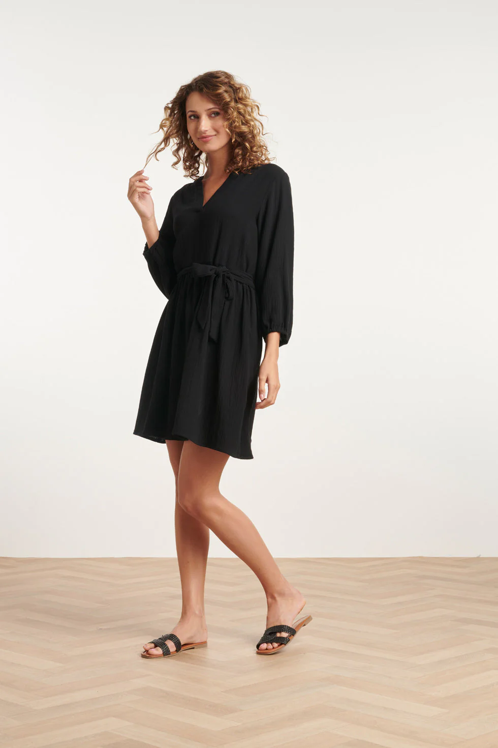 24091 Eenvoudige Zomerjurk Tetra Stof | Black - Image 3