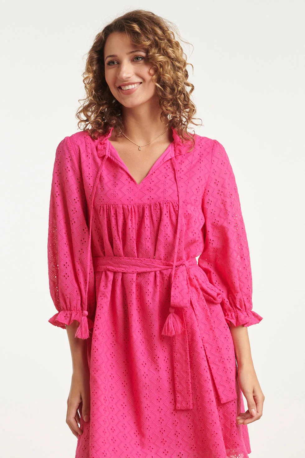 24097 Fuchsia Brie Anglaise Kort Jurkje | Fuchsia - Image 4