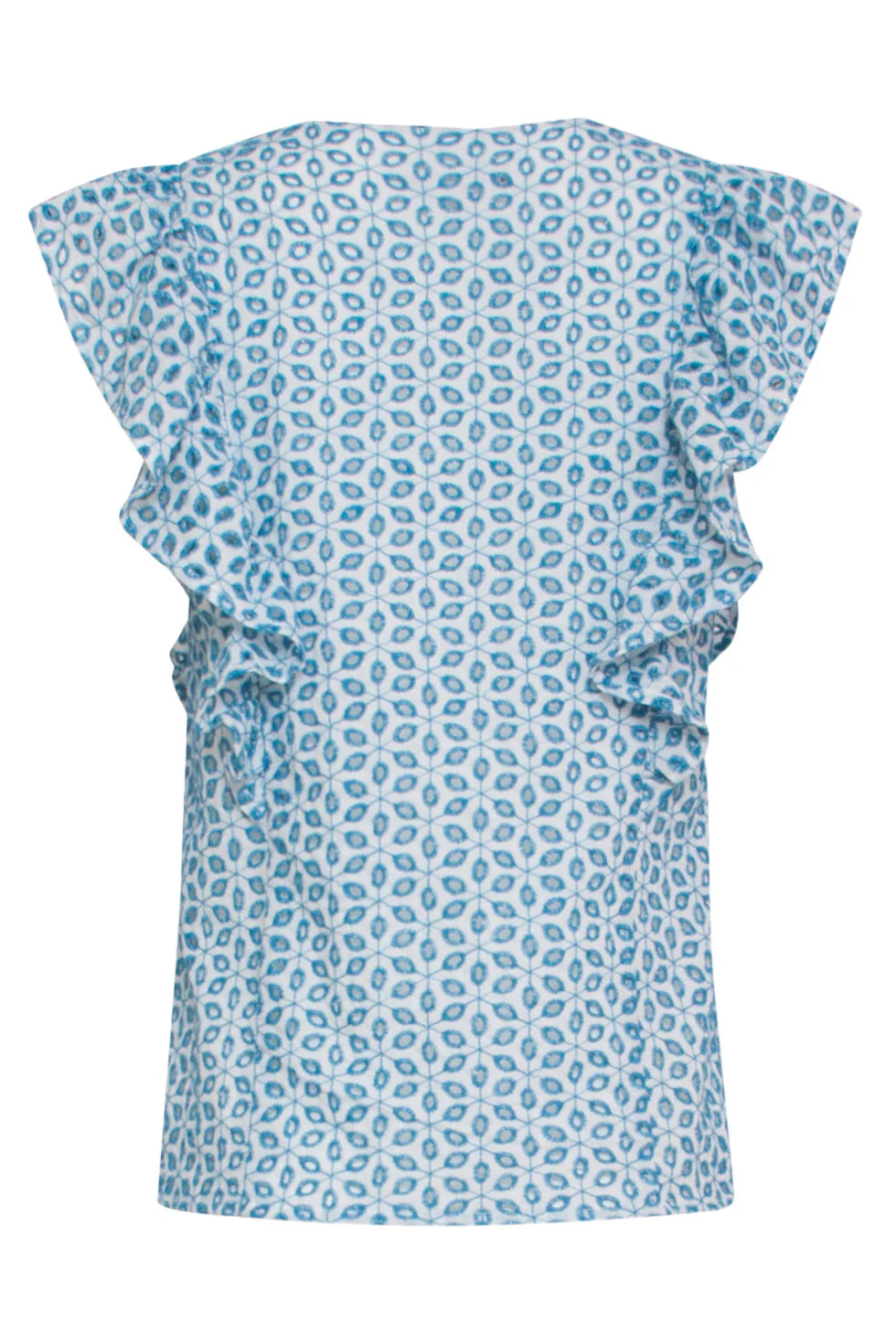 24109 Bloemen Brie Anglaise Zomer Top Met Ruches Hemels | White - Blue - Image 7