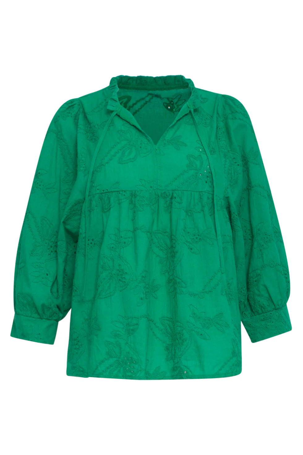 24112 Bloemen Geborduurde Top Emerald | Green - Image 2