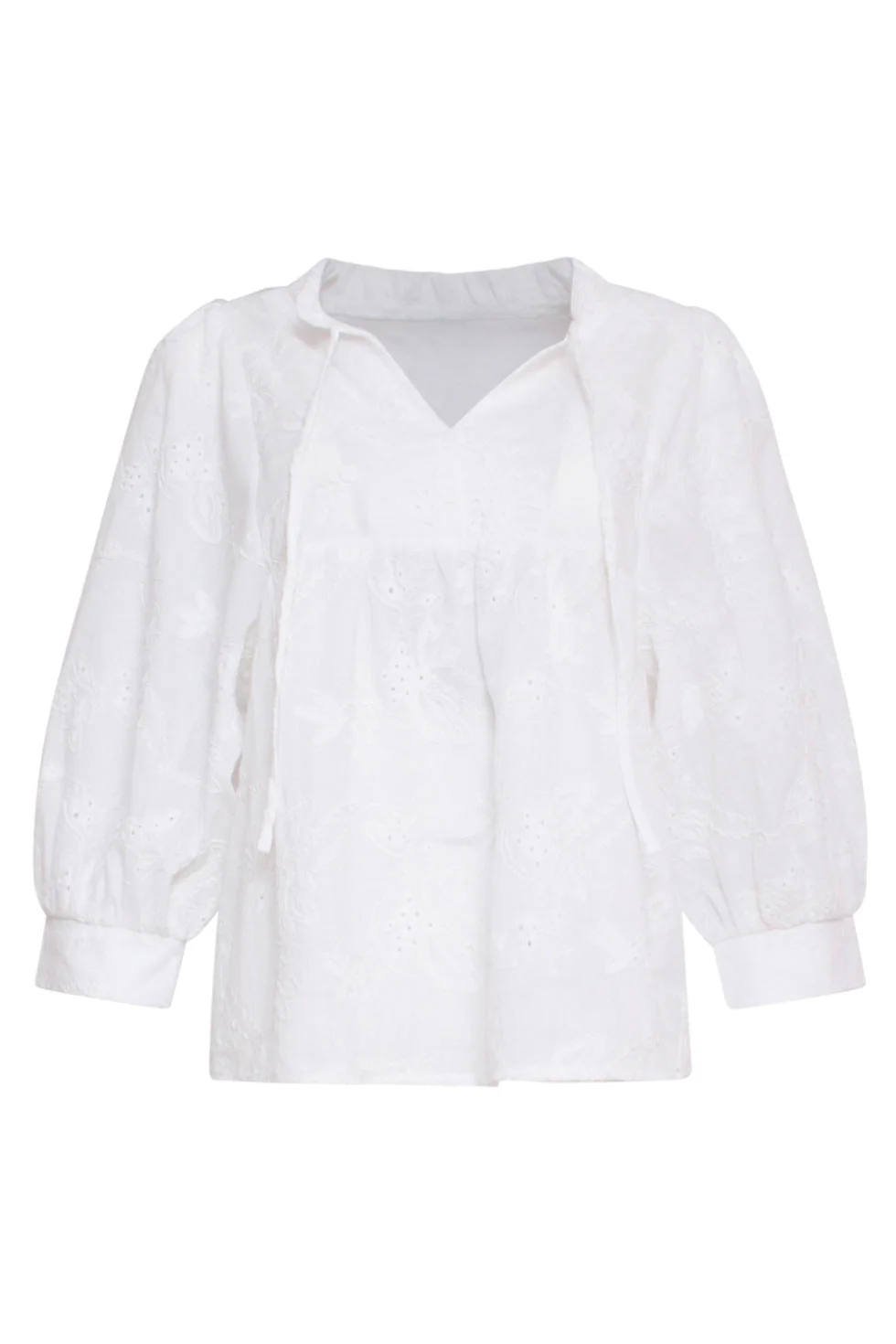 24112 Bloemen Geborduurde Top | White - Image 2